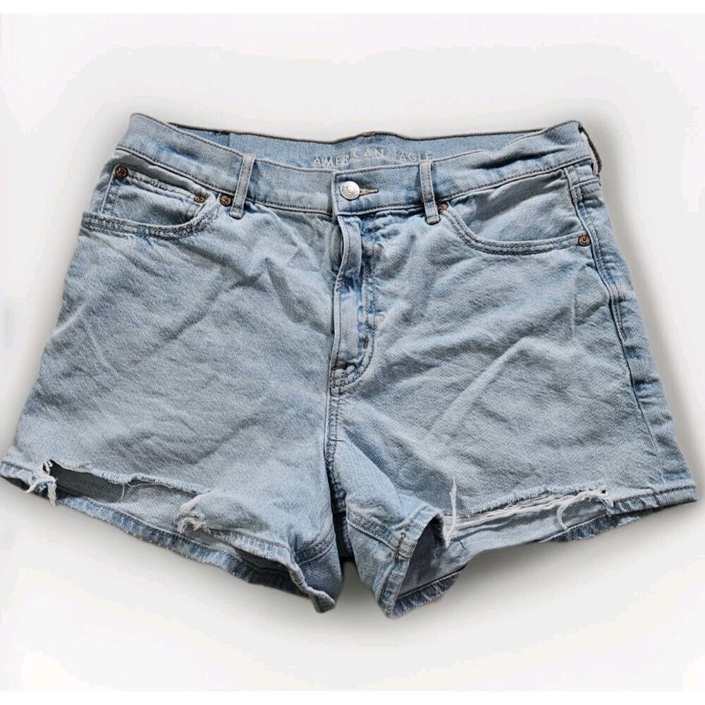 American Eagle Shorts Women 10 Blue Relaxed Distressed Cotton Stretch Beach Boho